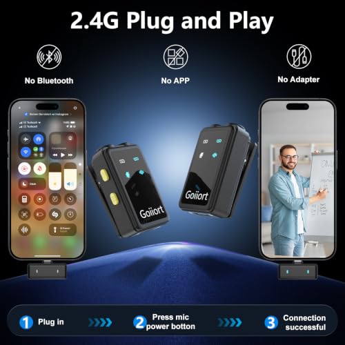 Wireless Lavalier Microphone for iPhone & Android with Charging Case - color: Light black