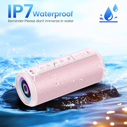 Portable Bluetooth Speaker, 2026 Bluetooth 5.4 Wireless Speaker with 20W HD Loud Stereo Sound, TWS Pairing, 20H playtime, RGB Lights, IP7, Built-in Mic, for Outdoor, Home, Beach, Party, Gift, Pink - color: Pink