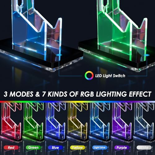 OAPRIRE Controller Holder Headset Stand with Lights, 3 Tier Acrylic Gaming Controller Stand Compatible with PS4, PS5, PC, Switch, Universal Design (Black) - color: Black, size: 3 Tier-Lights