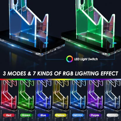 OAPRIRE Controller Holder Headset Stand with Lights, 3 Tier Acrylic Gaming Controller Stand Compatible with PS4, PS5, PC, Switch, Universal Design (Black) - color: Black, size: 3 Tier-Lights