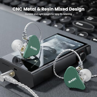 BASN Mix-PD in Ear Monitor,Planar Driver+Dynamic Driver 2-Pin Cable,Green | Two Mixed Drivers IEM with CNC Crafted Metal Cover, Wired Detachable 0.78mm 2-Pin Silver Plated OFC Cable for Musicians - color: Green