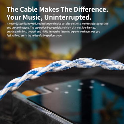 KBEAR Frost 6N 2-Strand Twisted-Pair 71-Core OCC Gold-Plated HiFi Earphone Upgrade IEM Cable Compatible with KZ ZS10/ZSN PRO X/Castor/ZAR/ZAX/AS24/AS16 PRO/ZAS (4.4mm-Without mic, Silver-Blue, QDC) - style: 4.4mm-without mic