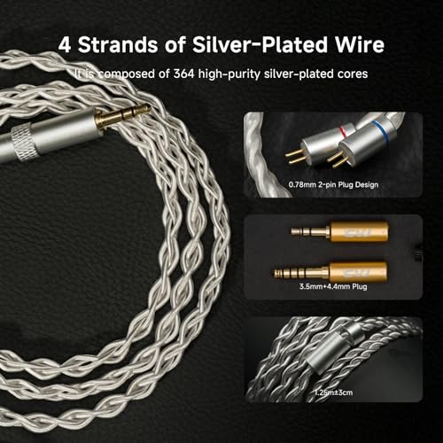 CVJ Neko IEM Wired Gaming Earbuds, 10mm Dynamic Driver HiFi in-Ear Monitors with 3.5 & 4.4mm Plugs, Deep Bass Headphones with Detachable Silver-Plated Cable for Audiophiles, Singers, Musicians-Sliver - color: Sliver