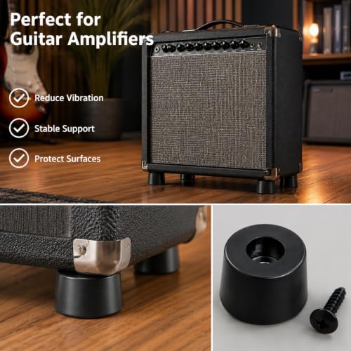 Rubber Isolation Feet 4-Pack with Stainless Steel Screws | Dense Rubber Anti-Vibration Damping Pads 40 lbs Per Pad | for Guitar Amplifier Subwoofer Turntable Studio Monitor AV Receiver