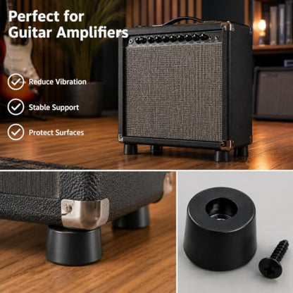 Rubber Isolation Feet 4-Pack with Stainless Steel Screws | Dense Rubber Anti-Vibration Damping Pads 40 lbs Per Pad | for Guitar Amplifier Subwoofer Turntable Studio Monitor AV Receiver