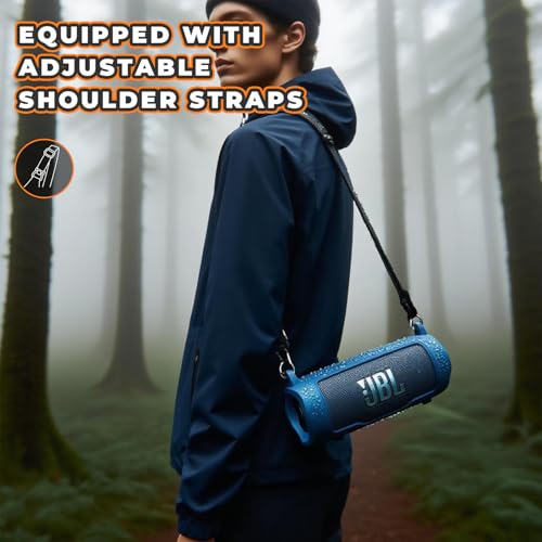 Silicone Cover Compatible with JBL Flip 7 Waterproof Portable Speaker with Shoulder Strap (Blue) - color: Blue