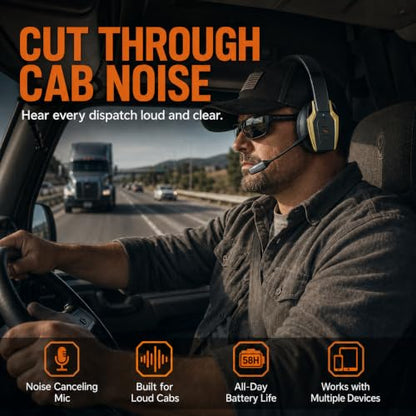 Trucker Bluetooth Headset, Bluetooth 6.0 Wireless Headset with ENC Noise Cancelling Mic, 58H Play Time, Hands-Free Headset for Truck Drivers, Office Calls & Driving-Gold - color: Gold