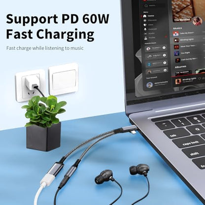 Lightning and USB C to 3.5mm Headphone Adapter ,2-in-1 USB-C/Lightning headphone adapter,with PD 60W Charging Dongle Audio Cable for iPhone1716 15 14 13 Pro Max, iPad ,Galaxy S24 S23 MacBook(2/Silver) - color: Silver, size: 2-Silver