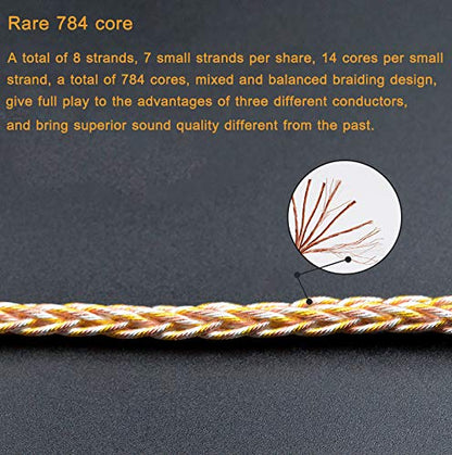 FAAEAL Upgraded 0.75mm 2-Pin Replacement Earphone Cable - Gold, Silver, Copper Mix for KZ ZSN, ZS10 PRO, ZSX, ASX, ASF, DQ6 Earphones - color: GoldSilver