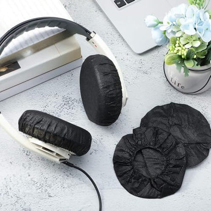 BBTO 300 Pieces Disposable Headphone Covers Non Woven Sanitary Fabric Headset Earphone Covers for Ear Pad Headphones(L-11 cm,Black) - color: Black, size: L-11 cm