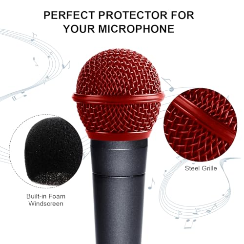 Microphone Head Replace, Steel Mesh Mic Grille Heads, Grille Mic Ball Replacement with Inner Foam, Fits for SM58, SM58S, SM58LC, BETA58 Windscreen Cover (Red, 1 pcs) - color: Red, size: 1 pcs