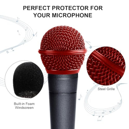 Microphone Head Replace, Steel Mesh Mic Grille Heads, Grille Mic Ball Replacement with Inner Foam, Fits for SM58, SM58S, SM58LC, BETA58 Windscreen Cover (Red, 1 pcs) - color: Red, size: 1 pcs