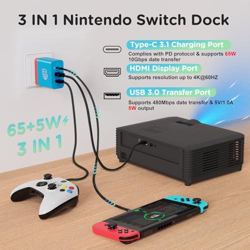 70W USB C Charger Dock for Nintendo Switch/OLED, Portable Travel TV Docking Station with 4K HDMI/USB3.0/PD Charging Port, Fast Charging Adapter with USB-C Cable for Laptop, Mobile Phone, Steam Deck - size: 1 Pack
