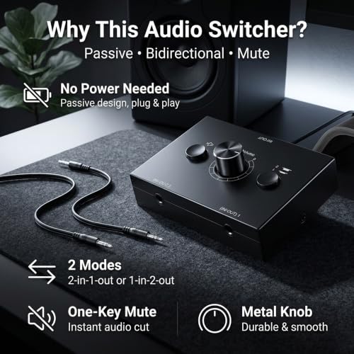 3.5mm Audio Switcher Passive Speaker Selector with Mute