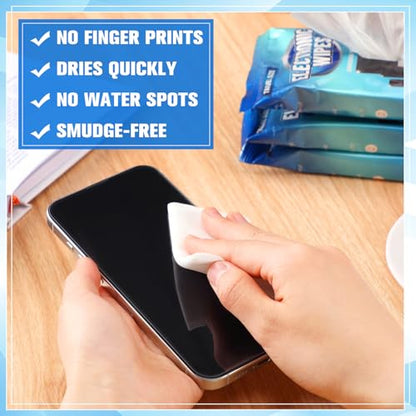 Threlaco 240 Wipes/12 Pack Electronic Cleaning Wipes, Pre-Moistened Screen Wipes for TVs, Computer, Monitor, Phones and Other Electronics, Resealable for a Freshness Lock, No Scratches, No Steaks