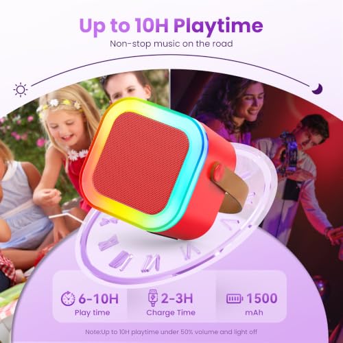 Mini Karaoke Machine, Portable Bluetooth Speaker & 2 Wireless Microphones | Karaoke Player Karaoke Microphone For Family Home Party Outdoor With HI-FI Sound | 5 Magic Sound | PA System | USB | TF | AUX - color: Red
