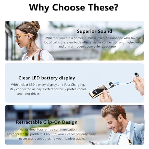 Wireless Headset Wireless Headphones Handsfree Call Wireless Earpiece Noise Cancellation Earbud Earphones Mic Compatible with Cell Phones Car Driver Trucker Business Office (Gold‌) - color: Gold‌