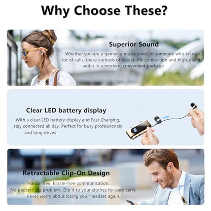 Wireless Headset Wireless Headphones Handsfree Call Wireless Earpiece Noise Cancellation Earbud Earphones Mic Compatible with Cell Phones Car Driver Trucker Business Office (Gold‌) - color: Gold‌
