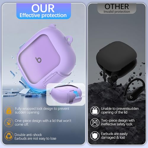 Protective Cover for Beats Powerbeats Pro 2 Case with Secure Lock & Phone Stand, Shockpoof Protection Clear Case Compatible with Beats Powerbeats Pro2 Earbuds with Cleaner Kit & Keychain (Purple) - color: Purple