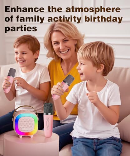 Kids Karaoke Machine Ages 3-12, Mini Wireless Mic Bluetooth Speaker, Pink | LED Party Lights, Voice Changer, Duets, BT 5.3, Rechargeable Portable, Birthday Christmas Toys & Gifts for Boys & Girls - color: Pink - 1 Mic