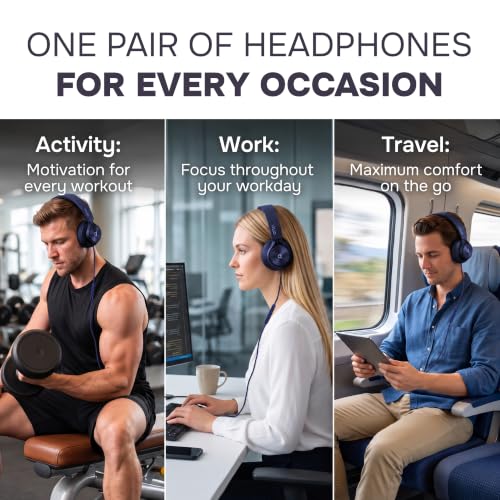ARTIX Over Ear Headphones Wired with Mic, Corded Head Phones (3.5mm Jack) - color: Midnight Blue