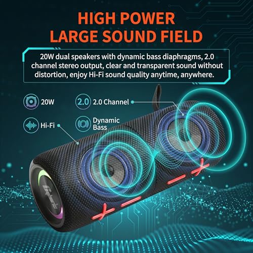 2 in 1 Magnetic Dual Splittable Bluetooth Speaker, IPX6 Waterproof Split Portable Wireless Speaker with 20W Loud Stereo Sound, Bluetooth V5.3, 24H Playtime, Multiple pairing for Home,Outdoor or Travel
