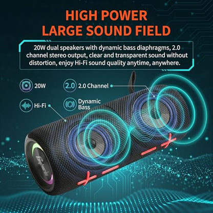 2 in 1 Magnetic Dual Splittable Bluetooth Speaker, IPX6 Waterproof Split Portable Wireless Speaker with 20W Loud Stereo Sound, Bluetooth V5.3, 24H Playtime, Multiple pairing for Home,Outdoor or Travel
