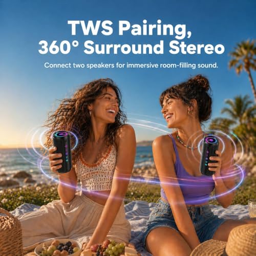Portable Bluetooth Speaker, Powerful Sound Wireless Speaker: Boost Bass, Bluetooth 5.4, 24H Playtime, 8 RGB Modes, IPX7 Waterproof, TWS Pairing, Beach/Vacation Essentials, Gift Ideas（Black） - color: Deep Black