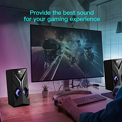 OR O R O W 【Sound Upgraded】 Computer Speakers with Volume Control, 10W Colorful LED Gaming Speakers for PC/Desktop/Laptop/Monitor, 3.5mm Aux Input, Lights On/Off Option (S201)