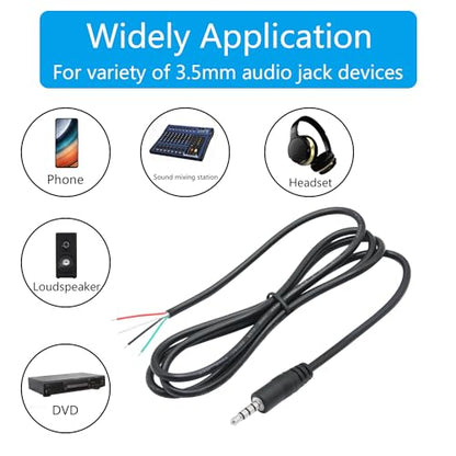 3.5mm Male Plug to 4Pin Bare Wire Open End Cable 3FT, TRRS 4 Pole 1/8'' | 3.5mm Audio Plug Stereo Audio Wire, Auxiliary Audio Connector Jack, for 3.5mm Earphone Microphone DIY Cable Repair - 4Pcs - color: 3.5mm Male Plug TRRS 4 Pole - 1M/3FT