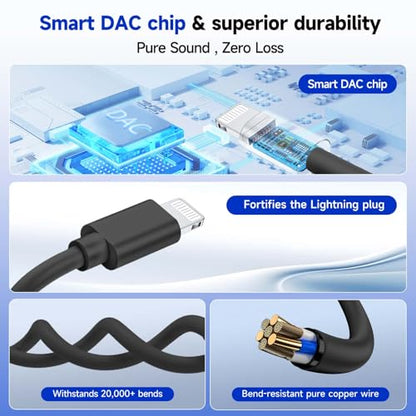 [Apple MFi Certified] 2-in-1 Charging & Audio Adapter for iPhone, Lightning to 3.5mm Headphone Jack Dongle Splitter, Supports Hi-Res Lossless Sound, Compatible with iPhone 14/13/12/11/XS/XR/8/7 1Pack - color: Black