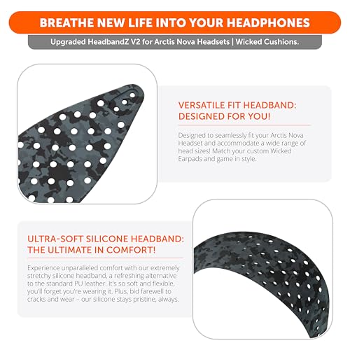WC HeadbandZ Arctis Nova V2 - Upgraded Wide Silicone Headband Compatible with Arctis Nova Headsets by Wicked Cushions | Wider Weight-Distributing Design, Softer Flexible Silicone | Black Camo - color: Black Camo