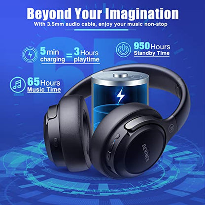 BERIBES Bluetooth Headphones Over Ear Wireless HiFi Stereo Headsets 65H 6EQ | Bluetooth 6.0,with Built-in HD Mic,Foldable Lightweight,Comfort Fit,Fast Charging,Deep Bass for Home Office Cellphone PC Ect. - color: Black