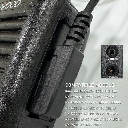 Earpiece with PTT Mic Compatible for Kenwood PKT-300 NX-320 NX-340 TK-2200 TK-3160 NX-3220 NX3320 TH-D72A TH-K20A NX-1200DV, Acoustic Tube Headset, 2 Pin Style (2.5mm+3.5mm)