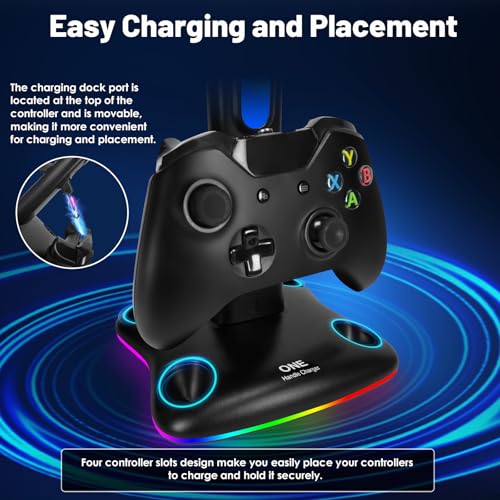 Controller Charger with RGB Headphone Stand for Xbox Series X/S/One/One S/X, XSX Controller Charger Station, Headset and Controllers Stand Holder for Xbox, Gaming Gifts for Gamers Men - size: Dual Charger for Xbox