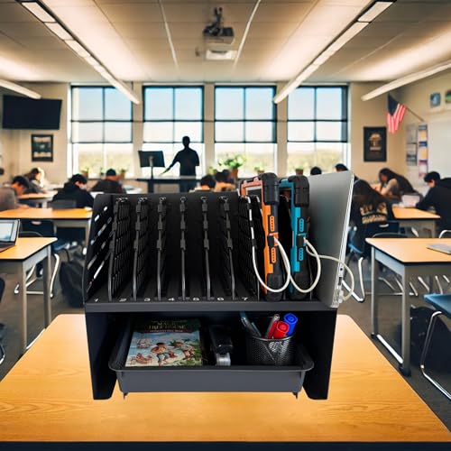 10-Device Laptop & Tablet Charging Station with 6 AC & 4 USB | Fast Charging for Chromebooks, iPads & Devices up to 15.6", Ideal for Classrooms, Schools, Offices & Libraries,Black - size: 10-Device