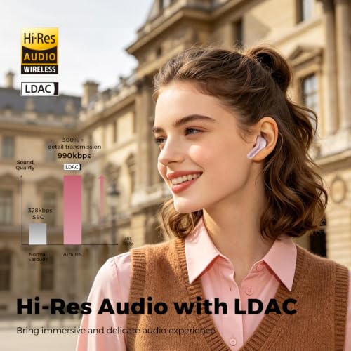 SoundPEATS Air6 HS LDAC Hi-Res Wireless Earbuds, Bluetooth 6.0, 13mm Driver | LDAC Hi-Res Audio Certified, 13mm Triple-Magnet Driver, 2MIC ENC, IPX5 Waterproof, Dynamic EQ, 45H, Bio-Composite Diaphragm - color: Pink