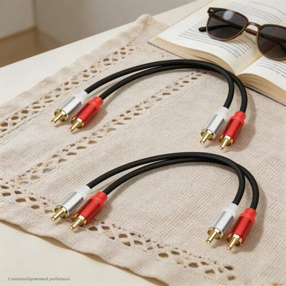2-Pack 1FT Short 2RCA to 2RCA Stereo Audio Cable | DuMale to Male Interconnect for Home Theater, Speakers Receivers