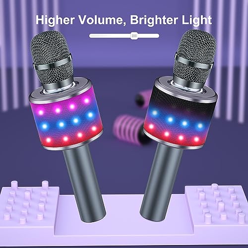 BONAOK Karaoke Microphone for Kids & Adults - Bluetooth Microphones Singing Mic with Disco Lights, Echo Effect, Built-in Speaker Portable Karaoke Player for Party Travel Gifts Q78(Space Gary) - color: Space Gary
