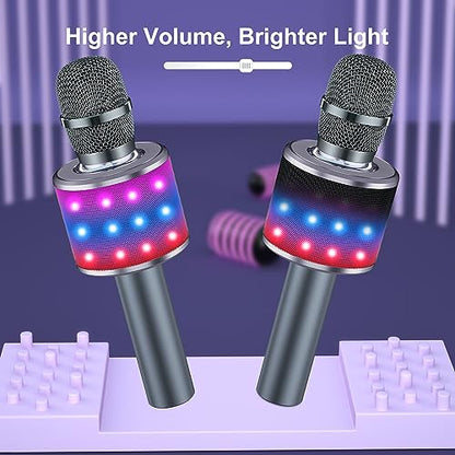 BONAOK Karaoke Microphone for Kids & Adults - Bluetooth Microphones Singing Mic with Disco Lights, Echo Effect, Built-in Speaker Portable Karaoke Player for Party Travel Gifts Q78(Space Gary) - color: Space Gary