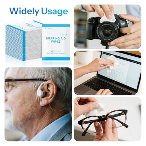 100 Count Hearing Aid Cleaning Wipes, Alcohol-Free Individually Wrapped | Cleaning Wipes for Hearing Aids, Earbuds, Earphones, Headphones & Electronic Devices – Removes Earwax & Dust 4.7" x 6"