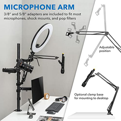 Mount-It! All-in-One Streaming Desk Mount – 4 Arm Setup for Monitor, Camera, Ring Light & Mic – Live Stream Equipment for YouTube, Podcast, Gaming, Zoom – VESA Compatible, Clamp/Grommet Base - size: 4 arm