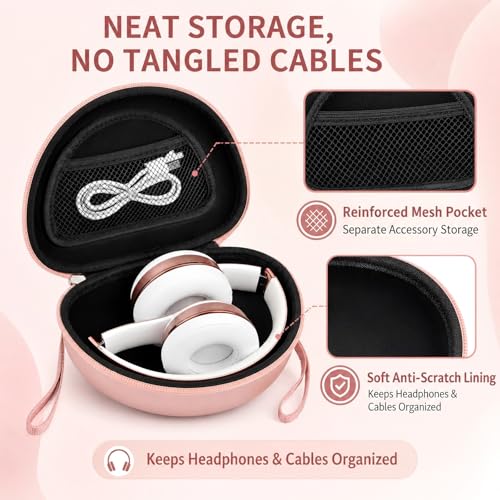 Comecase Hard Travel Headphone Case for Beats Solo 4, Solo 3, Studio Pro | Mesh Pocket, Detachable Wrist Strap, Fits Folded Headphones up to 6.8 x 4.3 x 2.75 In, Rose Gold, Bag Only - color: Rose Gold