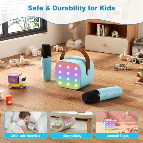 Mini Karaoke Machine with 2 Wireless Microphones, 2026 TOP Kids Portable Bluetooth Karaoke Machine for 3, 4, 5, 6, 7, 8, 9,10,11,12+Year Old, Christmas Birthday Gifts for Girls Boys Adults Home Party - color: Blue