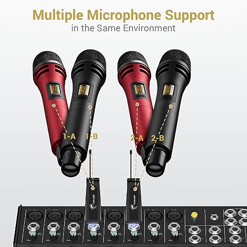 TONOR Wireless Microphones, Dual UHF Karaoke Microphone System, Microfonos Inalambricos with Rechargeable Receiver, Cordless Dynamic Mics Set for Singing, Wedding, Party, 200ft TW320, 2 Mics Black&Red - style: Dual Mic Black Red