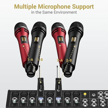 TONOR Wireless Microphones, Dual UHF Karaoke Microphone System, Microfonos Inalambricos with Rechargeable Receiver, Cordless Dynamic Mics Set for Singing, Wedding, Party, 200ft TW320, 2 Mics Black&Red - style: Dual Mic Black Red