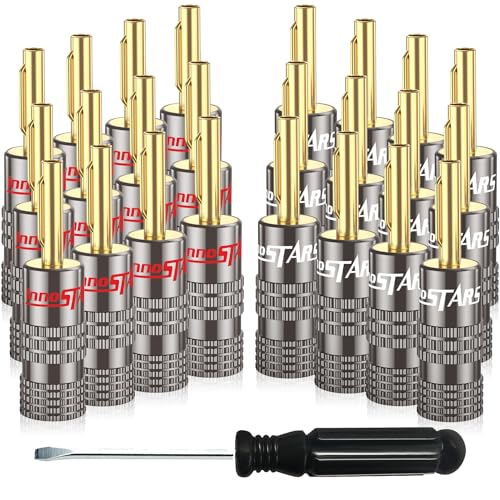 Banana Plugs for Speaker Wire, (12 Pairs, 24 Pcs), 24K Gold Plated Connectors, Spring Pin Plug Closed Screw Design, Banana Pins (Support 12 AWG to 20 AWG Wires), Come with 1Pcs Screwdriver - size: 12 Pairs / 24 Pcs, style: Spring Pin Banana Plugs