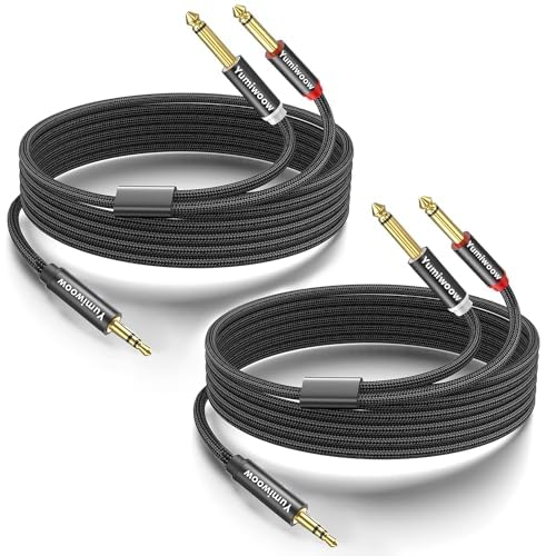 2Pack 16Ft 3.5mm TRS to Dual 6.35mm Stereo Cable 1/8 TRS to Dual 6.35mm 1/4 TS Mono Y Splitter Audio Cord Adapter for Smartphone, Mixer,PC, CD Player, Speakers and Home Stereo System - size: 16.4FT/2Pack