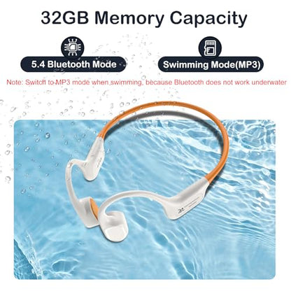 Bone Conduction Swimming Headphones, IP68 Waterproof Earbuds with 32GB MP3, Bluetooth 5.4 Open Ear Sport Earphones, Underwater Headphones for Swimming, Running, Cycling, Marathon-SurfAudio