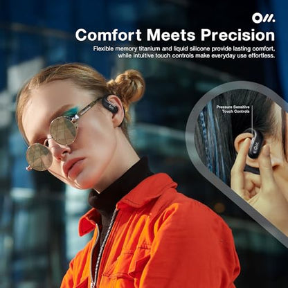 Oladance OWS Pro Open-Ear True Wireless Headphones, 16-Hour Playtime | Bluetooth 5.3, Dual-Device Connectivity, Amplifier Chip, Virtual Bass, Liquid Silicone, Titanium Frame, Comfortable Fit - color: Black